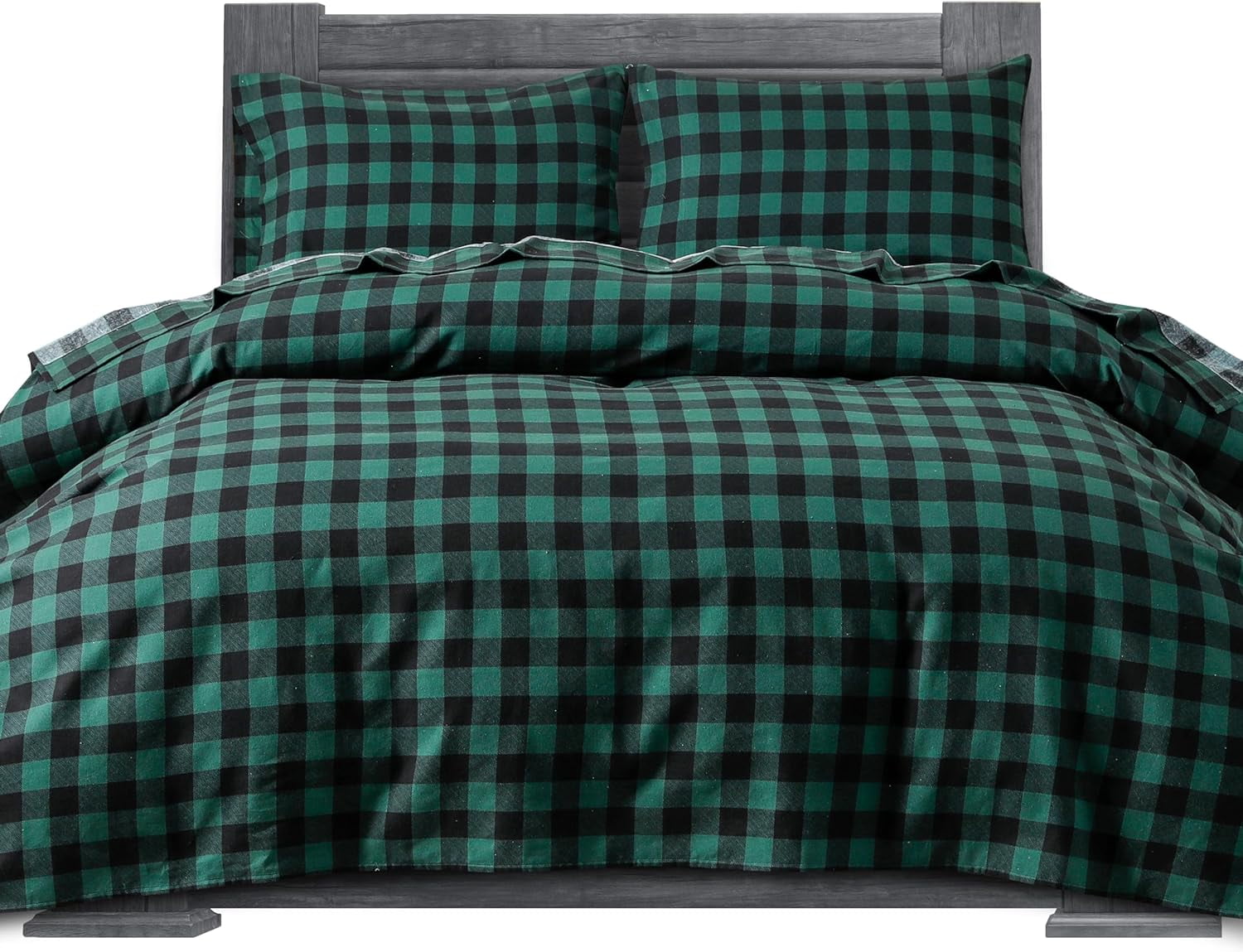 Elegant Comfort Soft 4-Piece Cotton Flannel Sheet Set -Deep Pocket Fitted Sheet, Flannel Sheets - Twin XL, Buffalo Check Green