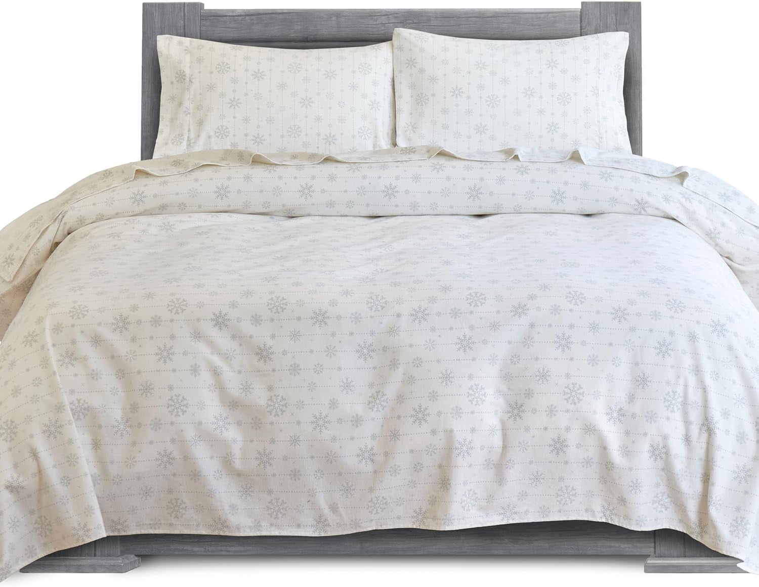 Elegant Comfort Soft 4-Piece Cotton Flannel Sheet Set -Deep Pocket Fitted Sheet, Flannel Sheets - Twin XL, Snowflake Gray