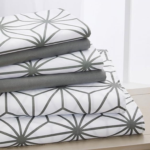 Elegant Comfort Soft 4-Piece Cube Geometric Pattern Sheet Set - 1500 Series Quality Microfiber - Wrinkle and Fade Resistant Bedding Set, All around Elastic Fitted Sheet, Twin XL, Grey