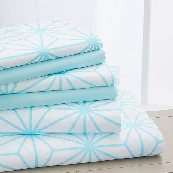 Elegant Comfort Soft 4-Piece Cube Geometric Pattern Sheet Set - 1500 Series Quality Microfiber - Wrinkle and Fade Resistant Bedding Set, All around Elastic Fitted Sheet, Twin, Aqua