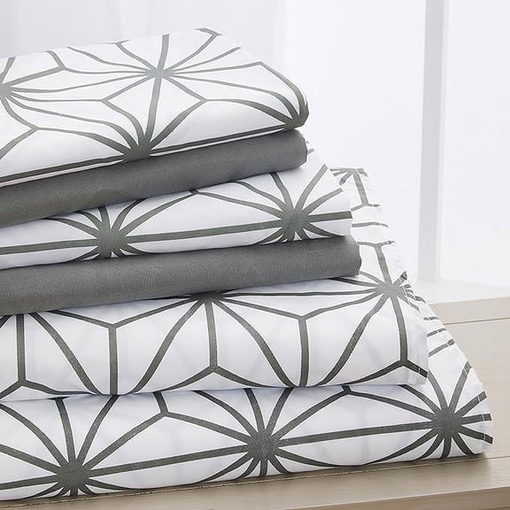 Elegant Comfort Soft 4-Piece Cube Geometric Pattern Sheet Set - 1500 Series Quality Microfiber - Wrinkle and Fade Resistant Bedding Set, All around Elastic Fitted Sheet, Twin XL, Grey