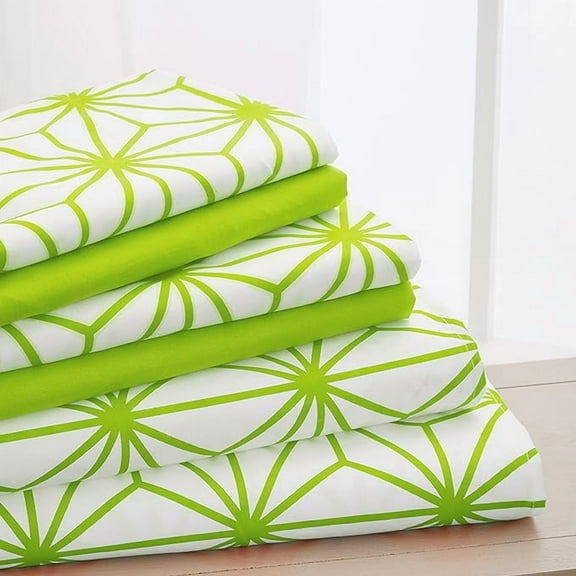 Elegant Comfort Soft 4-Piece Cube Geometric Pattern Sheet Set - 1500 Series Quality Microfiber - Wrinkle and Fade Resistant Bedding Set, All around Elastic Fitted Sheet, Twin, Lime