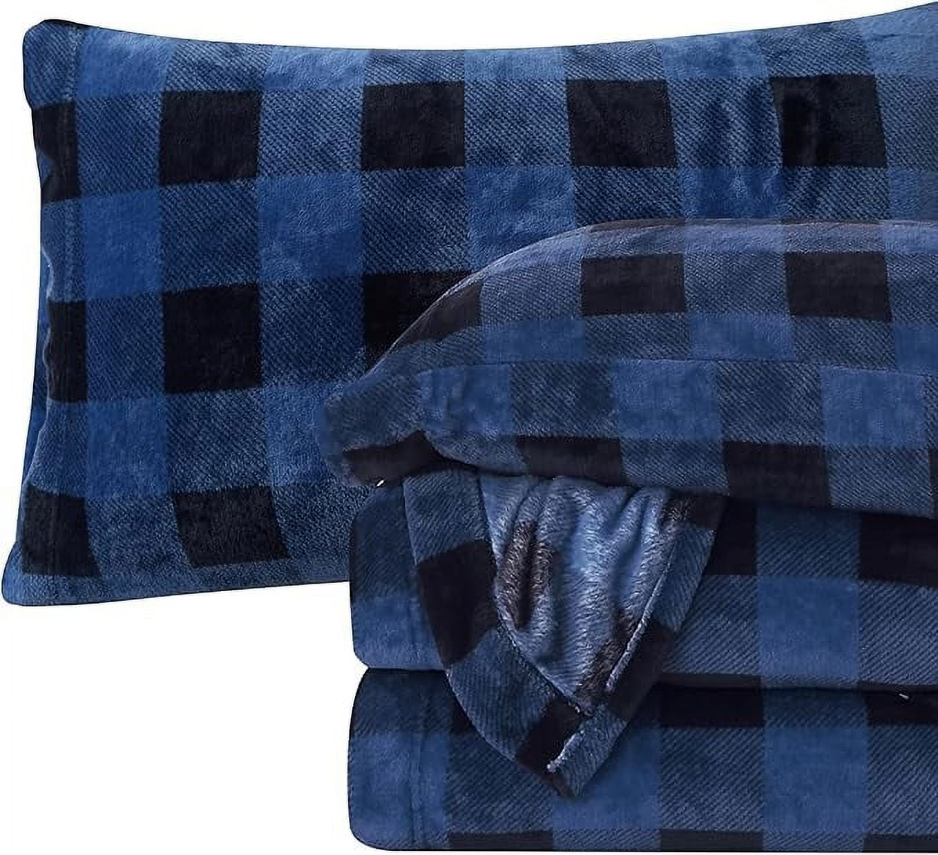 Elegant Comfort 4-Piece Velvet Plush Flannel Sheet Set Velvet Flannel Fleece Deep Pocket Sheet Set - King, Buffalo Blue