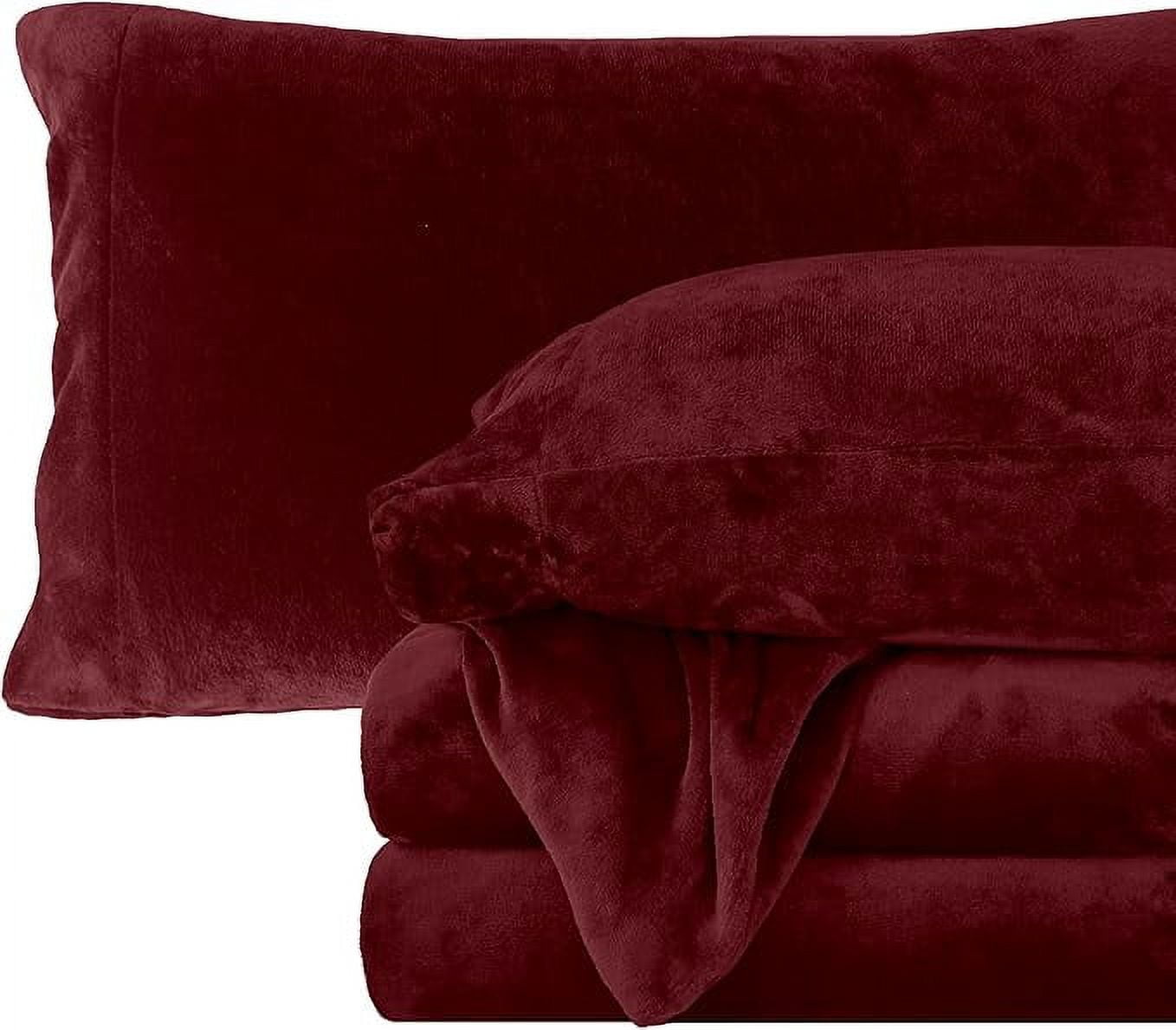 Elegant Comfort Soft 4-Piece Velvet Plush Flannel Sheet Set - Quality - Cozy Warm, Anti-Static, Non Pilling Fuzzy Velvet Flannel Fleece Deep Pocket Sheet Set - Queen, Burgundy
