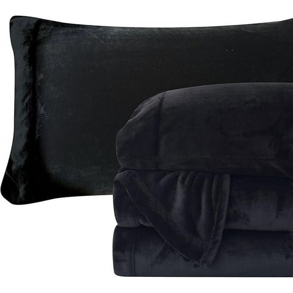 Elegant Comfort Soft 4-Piece Velvet Plush Flannel Sheet Set - Quality - Cozy Warm, Anti-Static, Non Pilling Fuzzy Velvet Flannel Fleece Deep Pocket Sheet Set - King, Black