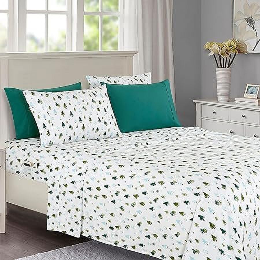 Elegant Comfort Soft 6-Piece Bed Sheets Set High-Quality Microfiber, Wrinkle & Fade Resistant, Holiday Pattern, Full, Twill Tree