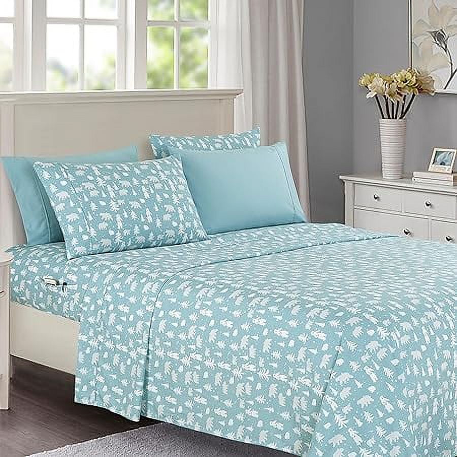 Elegant Comfort Soft 6-Piece Bed Sheets Set High-Quality Microfiber, Wrinkle & Fade Resistant, Holiday Pattern, Queen, Blue Polar Bear