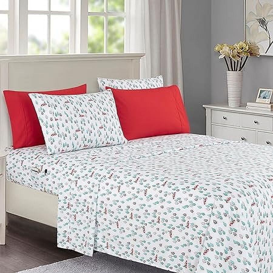 Elegant Comfort Soft 6-Piece Bed Sheets Set High-Quality Microfiber, Wrinkle & Fade Resistant, Holiday Pattern, Queen, Pickup Tree