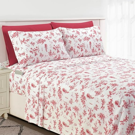 Elegant Comfort Soft Bed Sheets Cardinal Pattern - 1500 Hotel Quality Microfiber Softness Wrinkle and Fade Resistant (4-Piece) Bedding Set, Twin, Cardinal