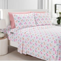 Elegant Comfort Soft Bed Sheets Flamingo Pattern 1500 Series Percale Softness (6-Piece) Bedding Set, Full, Flamingo