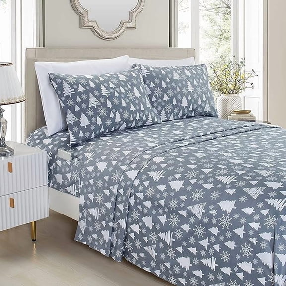 Elegant Comfort Soft Bed Sheets Holiday Pattern 1500 Series Microfiber-Softness Wrinkle and Fade Resistant (6-Piece) Bedding Set, Cal King, Christmas Tree