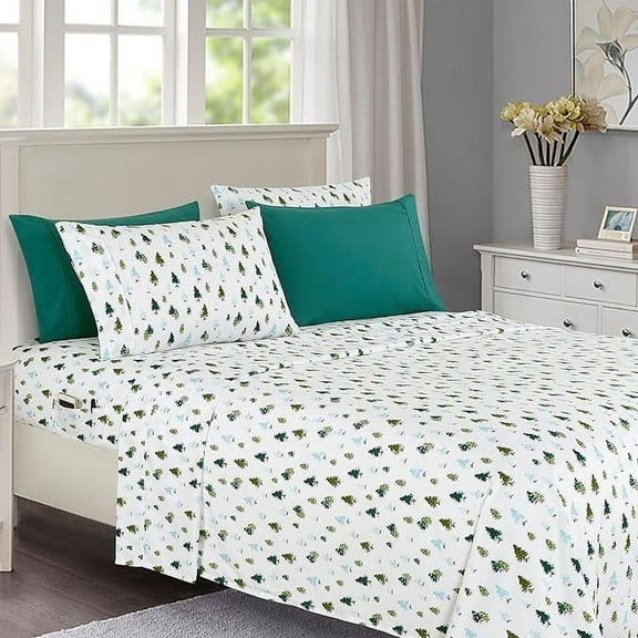 Elegant Comfort Soft Bed Sheets Holiday Pattern 1500 Series Microfiber - Softness Wrinkle and Fade Resistant (6-Piece) Bedding Set, Cal King, Twill Tree