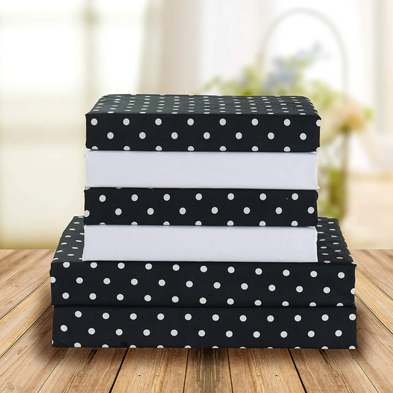 Elegant Comfort Soft Bed Sheets Polkadot Pattern 1500 Series Percale Softness (6-Piece) Bedding Set, Full, Black