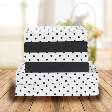 Elegant Comfort Soft Bed Sheets Polkadot Pattern 1500 Series Percale Softness (6-Piece) Bedding Set, Full, White