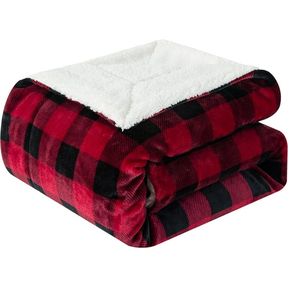 Elegant Comfort Soft, Reversible Buffalo Plaid Sherpa Blanket, Flannel Fleece Throw for Couch and Bed, Warm and Plush Winter Blanket, Twin XL, Burgundy
