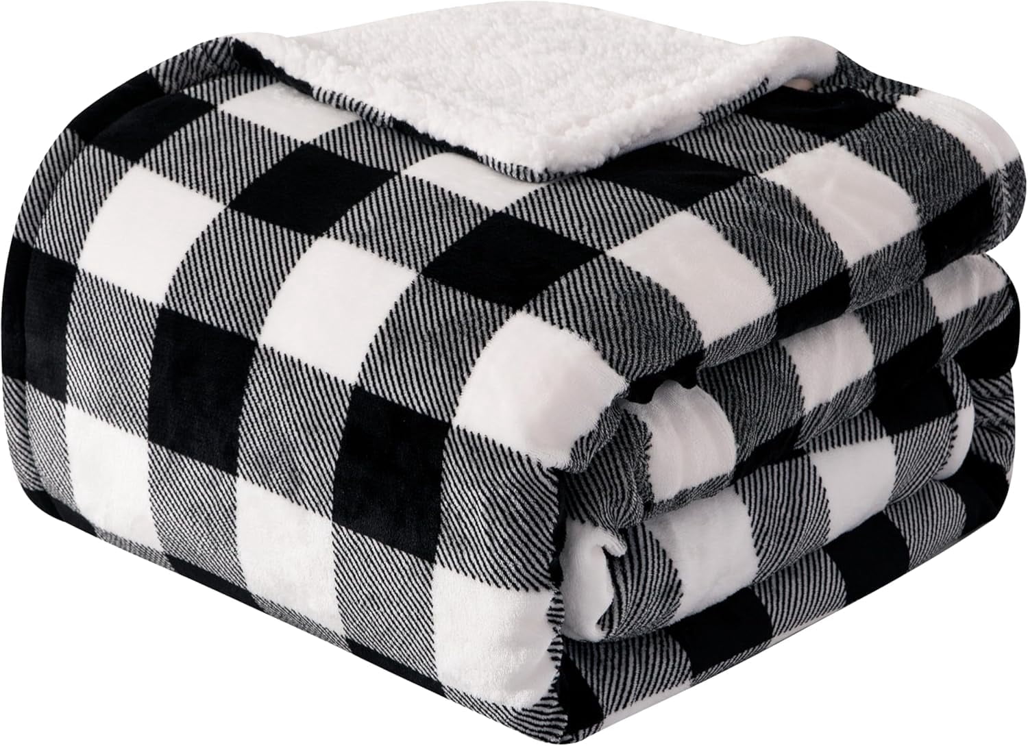 Elegant Comfort Soft, Reversible Buffalo Plaid Sherpa Blanket, Flannel Fleece Throw for Couch and Bed, Warm and Plush Winter Blanket, Full, Black
