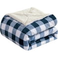 thumbnail image 1 of Elegant Comfort Soft, Reversible Buffalo Plaid Sherpa Blanket, Flannel Fleece Throw for Couch and Bed, Warm and Plush Winter Blanket, King, Navy, 1 of 5