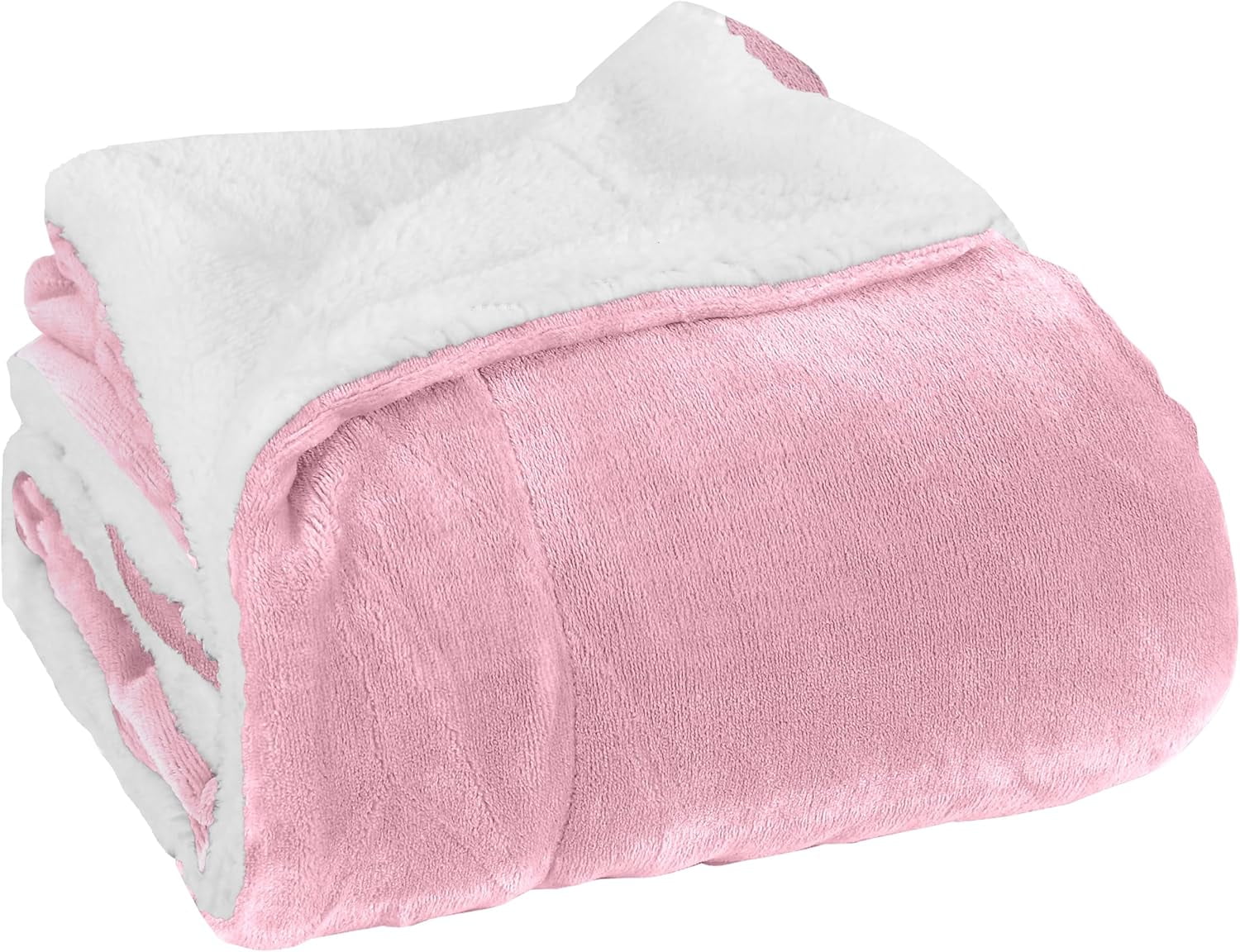 Elegant Comfort Soft, Reversible Sherpa Blanket, Flannel Fleece Throw for Couch and Bed, Warm and Plush Winter Blanket, Full, Light Pink