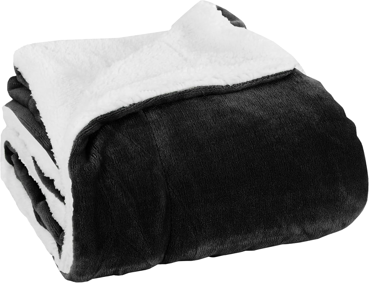 Elegant Comfort Soft, Reversible Sherpa Blanket, Flannel Fleece Throw for Couch and Bed, Warm and Plush Winter Blanket, King, Black