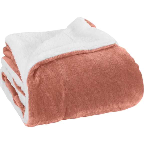 Elegant Comfort Soft, Reversible Sherpa Blanket, Flannel Fleece Throw for Couch and Bed, Warm and Plush Winter Blanket, Twin XL, Coral