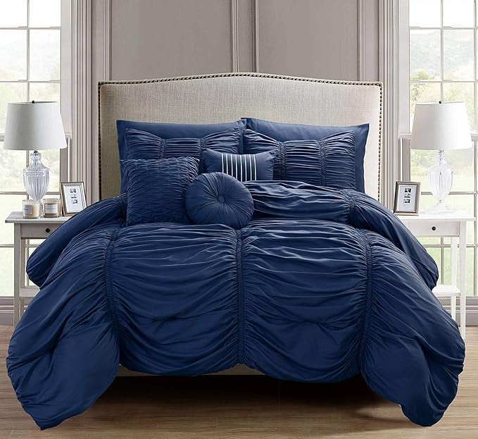 Elegant Comfort Softest, 10pc Pleated Bedding-in-a-Bag, Ruched Ruffle Comforter Set Featuring