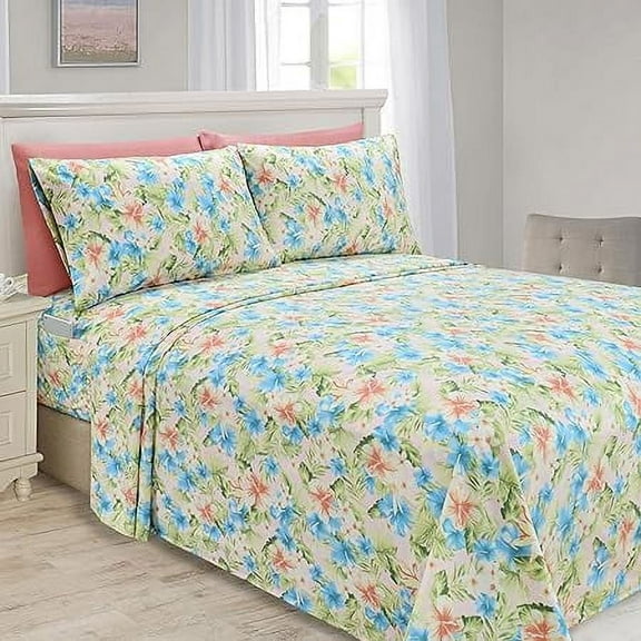 Elegant Comfort Softest and 6-Piece Sheet Set - 1500 Series- Deep Pocket, Wrinkle Resistant 6-Piece Floral Magnolia Pattern Bed Sheet Set, Twin, Magnolia