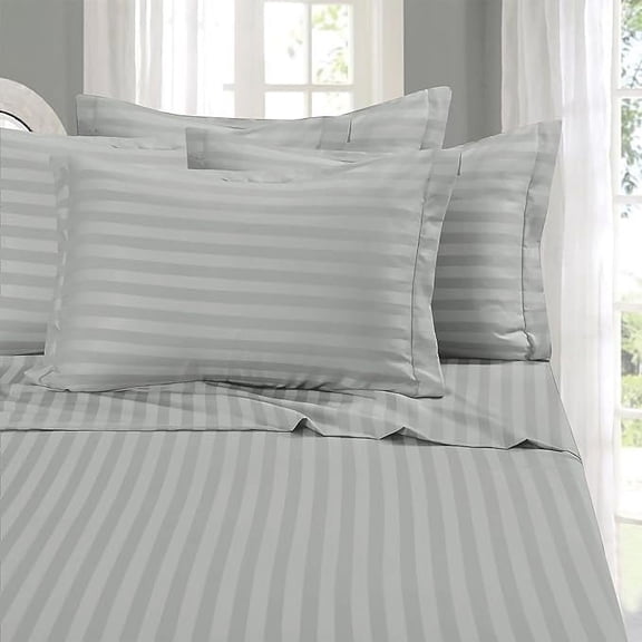 Elegant Comfort Softest and Coziest 6-Piece Sheet Set - 1500 Hotel Quality Microfiber - Deep Pocket, Wrinkle Resistant 6-Piece Damask Stripe Bed Sheet Set, Queen, Silver
