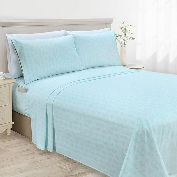 Elegant Comfort Softest and Coziest 6-Piece Sheet Set - 1500 Series - Deep Pocket, Wrinkle Resistant 6-Piece Wave Pattern Bed Sheet Set, Twin, Wave Aqua
