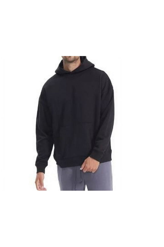 Solid Basic Fleece Letter Loose Hoodie Sweatshirt Long Sleeve Kangaroo Pocket Drop Shoulder Pullovers Top Men XL