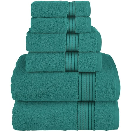 Elegant Comfort Solid Print 100% Turkish Carde Cotton Towels & Washcloths, Turquoise, 6 Count