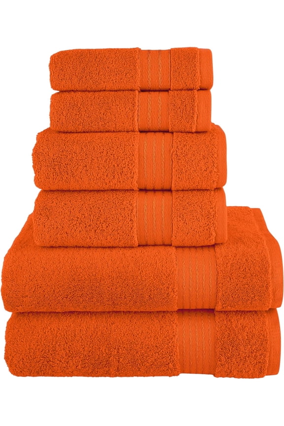 Solid Print Cotton Towels & Washcloths, Orange, 6 Count