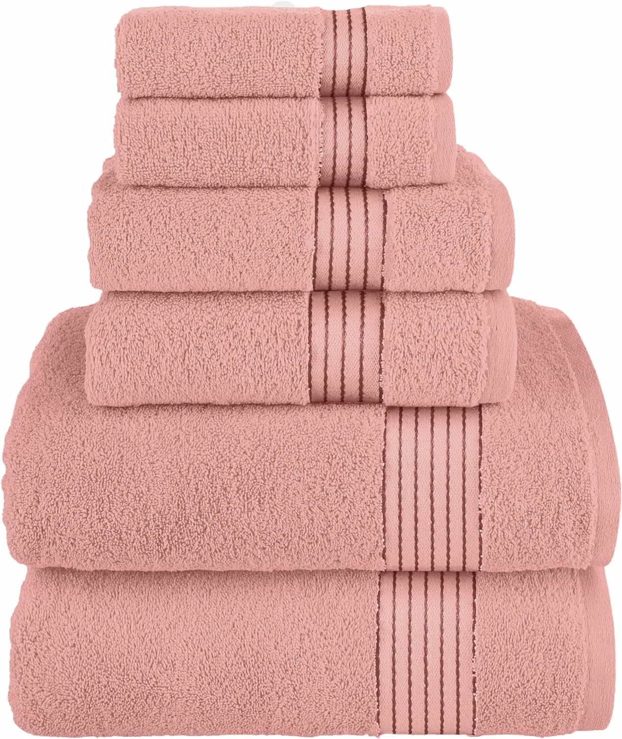 Elegant Comfort Solid Print Fashion Cotton Towels & Washcloths, Dusty Rose, 6 Count
