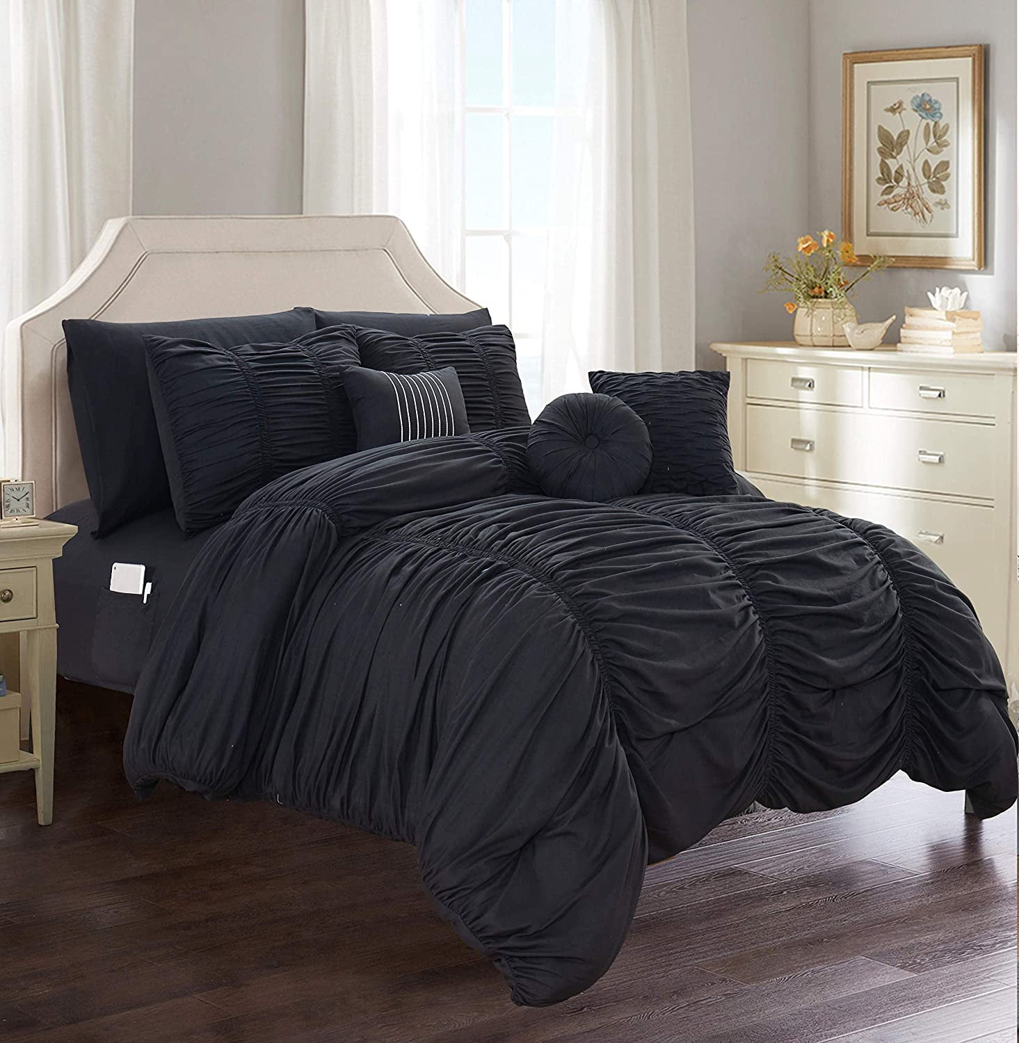 Luxurious Black Microfiber Full Bed-in-a-Bag Set