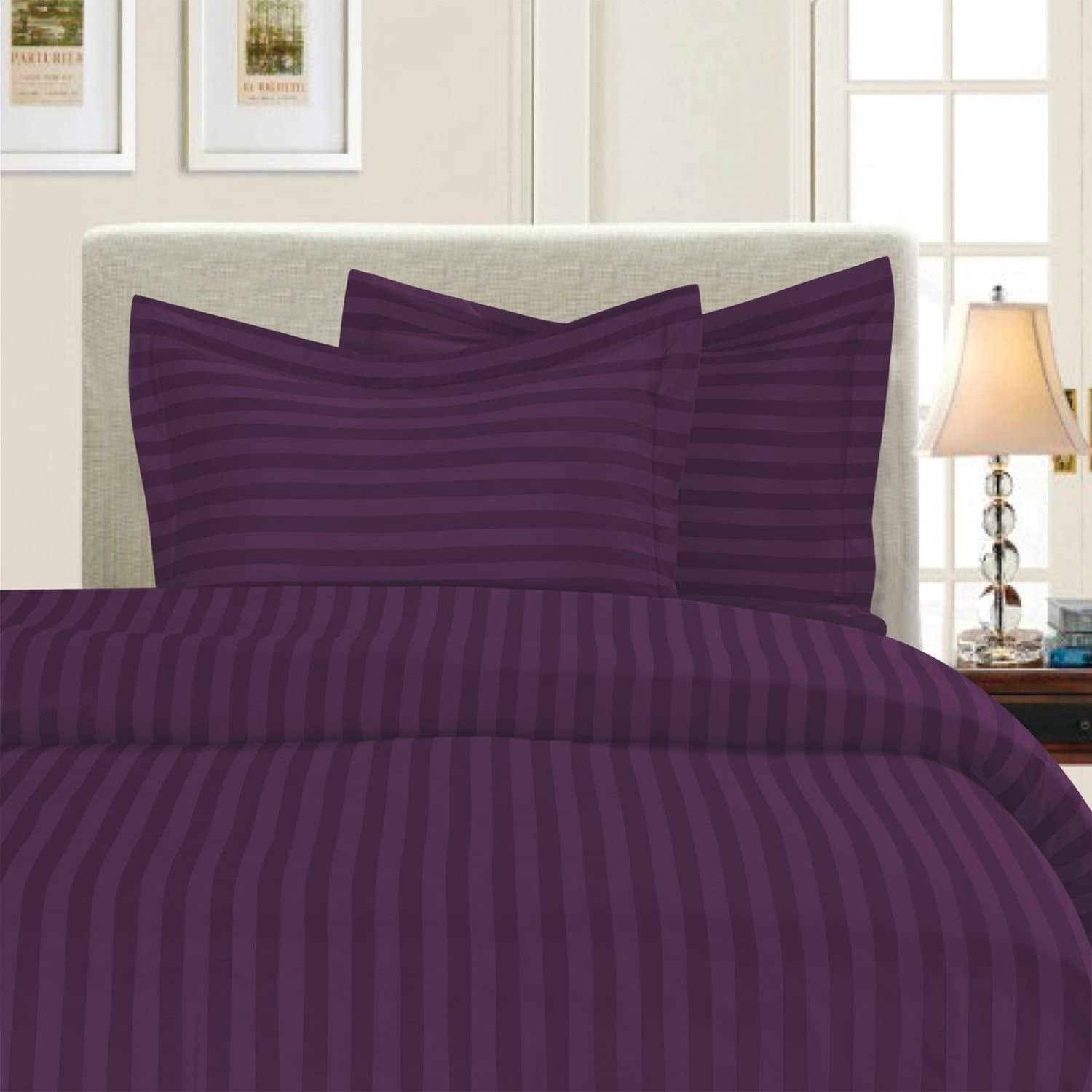 Elegant Comfort, Stripe Duvet Cover 3 Piece Set Full/Queen Purple