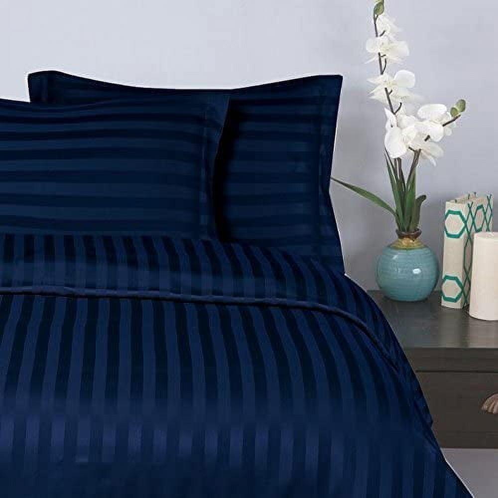 Elegant Comfort Stripe Duvet Cover 3-Piece Set, King/Cal King, Navy Blue, Microfiber, Bedding Sets