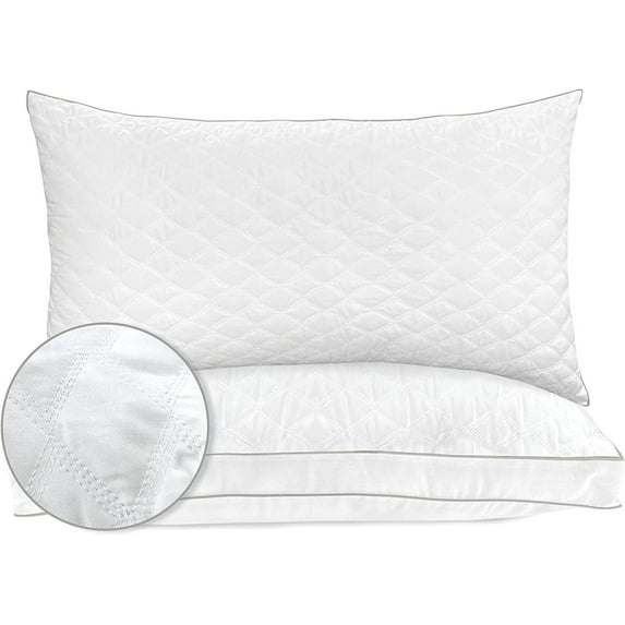 Elegant Comfort Stripe Stiched Premium Hotel Quality Quilted Goose-Down Alternative Plush Bed Pillows for Side Back & Stomach Sleepers, 2-Pack, Standard/Queen, White 2 Count