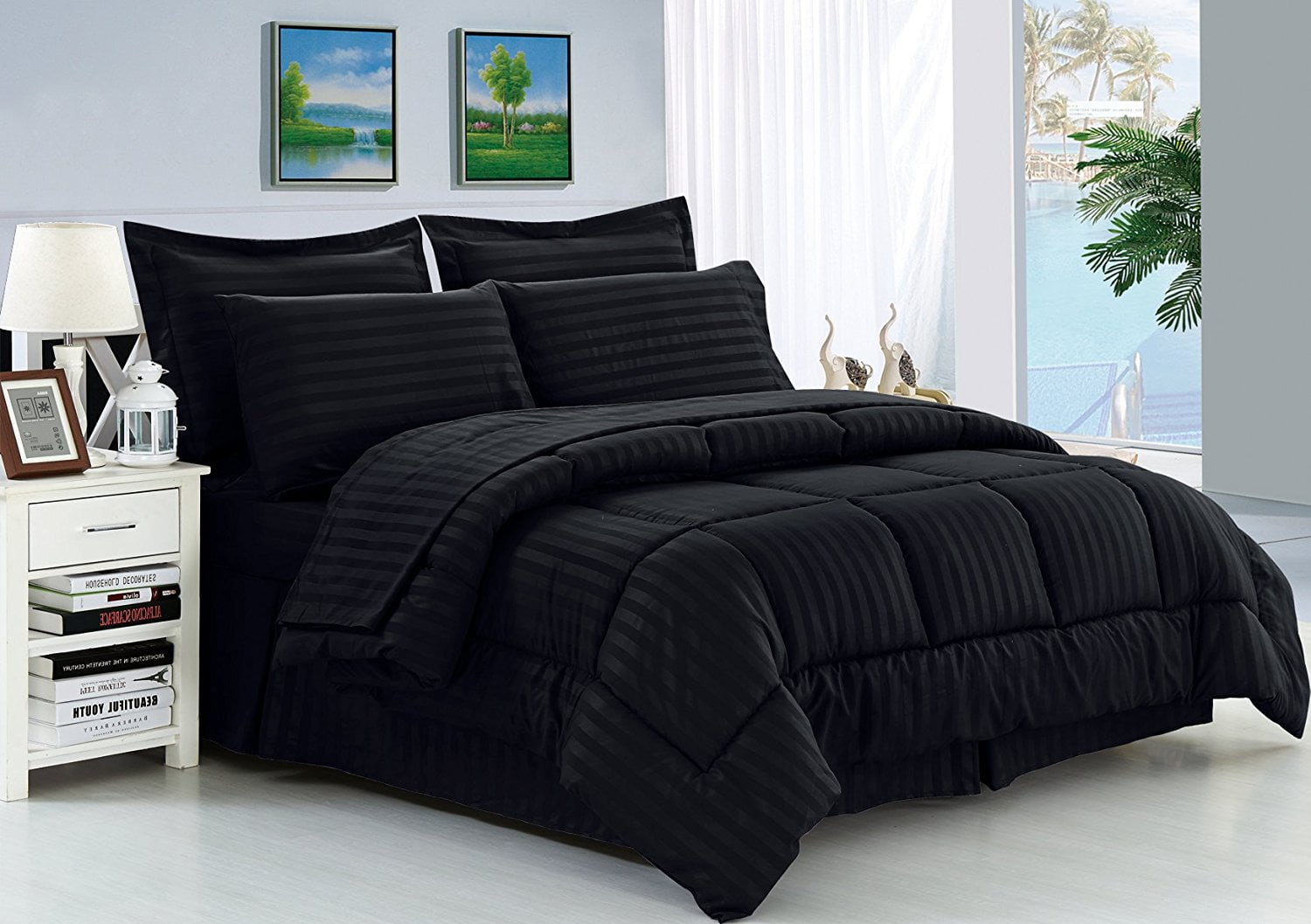 Elegant Comfort Striped 8 Piece Bed in a Bag, Full/Queen with Comforter