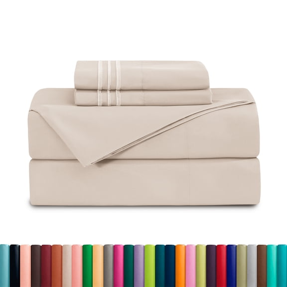Elegant Comfort 1500 Series Deep Pocket Queen Sheet Set, Cream/Tan