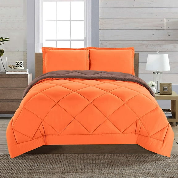 Elegant Comfort Super Soft Sherpa Comforter 3-Piece Set-, Twin, Orange/Chocolate