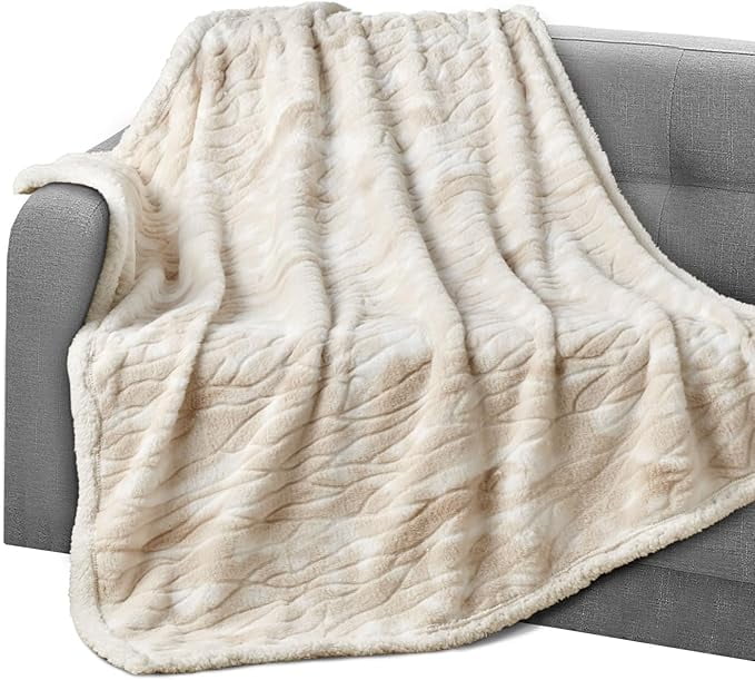 Elegant Comfort Throw Blanket, Reversible Sherpa Flannel, Ultra-Soft, Fuzzy, Cozy and Plush- All season Lightweight Decorative Throw, 50 x 60 inches, Alaska Sherpa Throw, Beige - Walmart.com