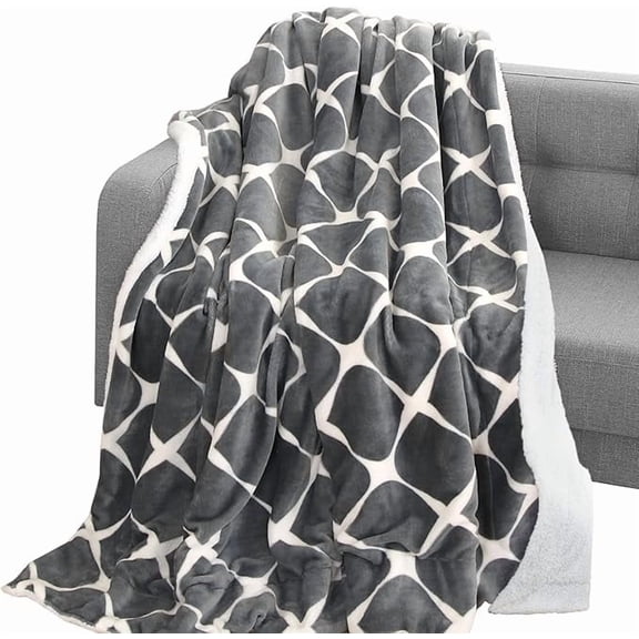 Elegant Comfort Throw Blanket, Reversible Sherpa Flannel, Ultra-Soft, Fuzzy, Plush- All season Lightweight Decorative Throw, 50 x 60 inches, Ogee Pattern Sherpa Throw, Silver Gray