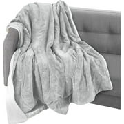 Elegant Comfort Throw Blanket, Reversible Sherpa Flannel, Ultra-Soft, Fuzzy, Plush- All season Lightweight Decorative Throw, 50 x 60 inches, Solid Sherpa Throw, Silver Gray