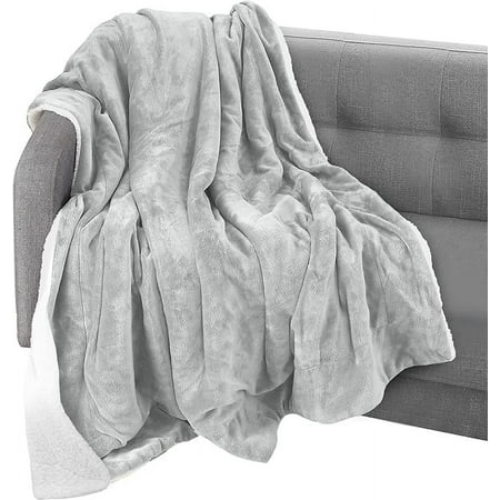Elegant Comfort Throw Blanket, Reversible Sherpa Flannel, Ultra-Soft, Fuzzy, Plush- All season Lightweight Decorative Throw, 50 x 60 inches, Solid Sherpa Throw, Silver Gray