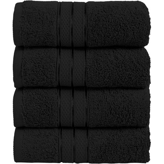 Elegant Comfort Turkish Cotton Hand Towel Set, 4-Pack, 16" x 28", Highly Absorbent - Soft Bathroom Towels, Black