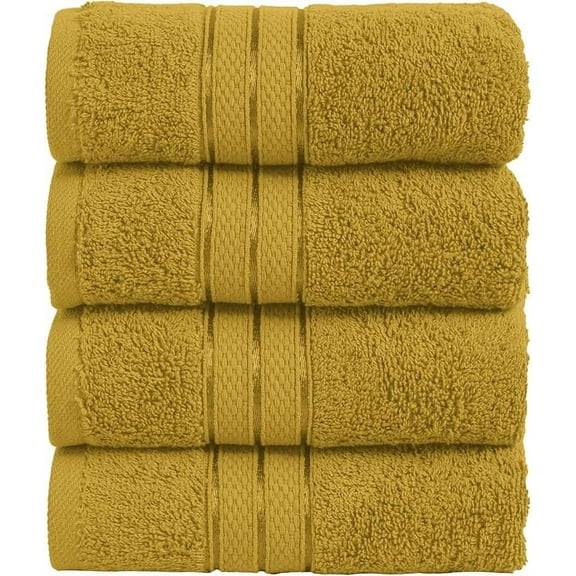 Elegant Comfort Turkish Cotton Hand Towel Set, 4-Pack, 16" x 28", Highly Absorbent - Soft Bathroom Towels, Gold
