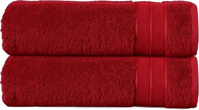 Elegant Comfort Turkish Popcorn Cotton Bath Towel Set, 27 x 54 Inches, 2-Pack, Hotel-Quality, Soft, Durable, Quick-Dry, Highly Absorbent Burgundy