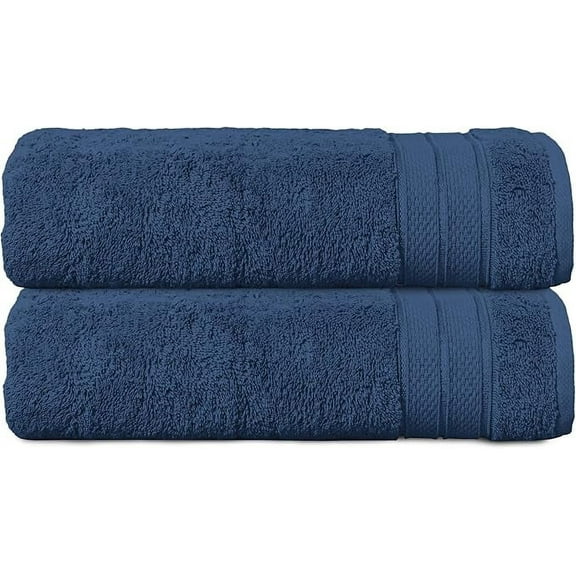 Elegant Comfort Turkish Popcorn Cotton Bath Towel Set, 27 x 54 Inches, 2-Pack, Hotel-Quality, Soft, Durable, Quick-Dry, Highly Absorbent Navy Blue