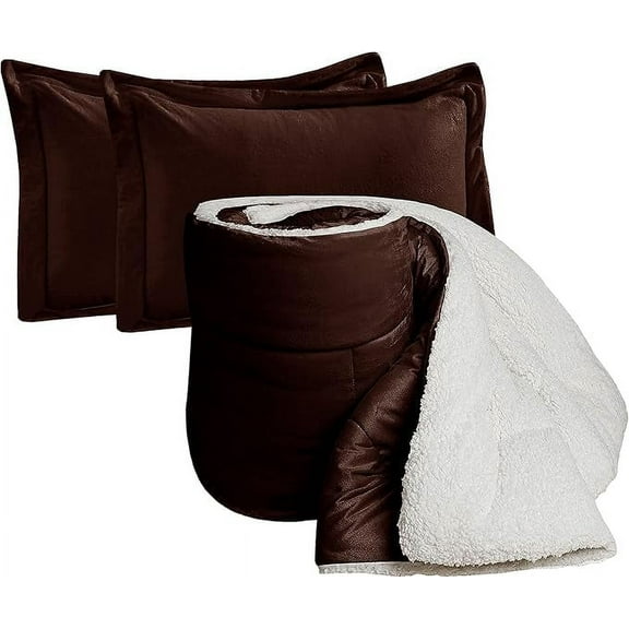 Elegant Comfort Ultra Plush 2-Piece Sherpa Comforter Set, Solid-Color and a Fluffy Sherpa Reverse, All Season Suitable, Heavy Weight, Micro-Suede, Sherpa Comforter, Twin, Brown