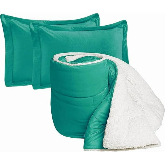 Elegant Comfort Ultra Plush 3-Piece Sherpa Comforter Set, Solid-Color and a Fluffy Sherpa Reverse, All Season Suitable, Heavy Weight,Down Alternative Micro-Suede, Sherpa Comforter, Cal King, Teal