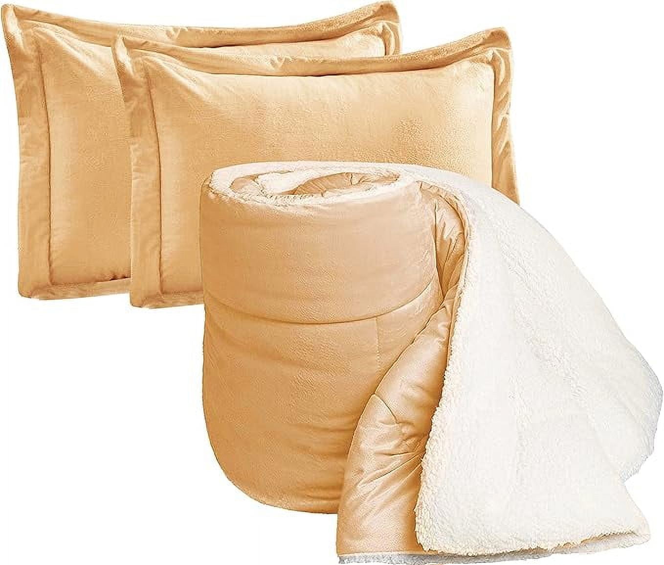 Elegant Comfort Ultra Plush 3-Piece Sherpa Comforter Set, Solid-Color and a Fluffy Sherpa Reverse, All Season Suitable, Heavy Weight, Micro-Suede, Sherpa Comforter, Queen, Camel-Gold